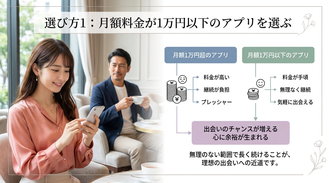 選び方1：月額料金が1万円以下のアプリを選ぶ